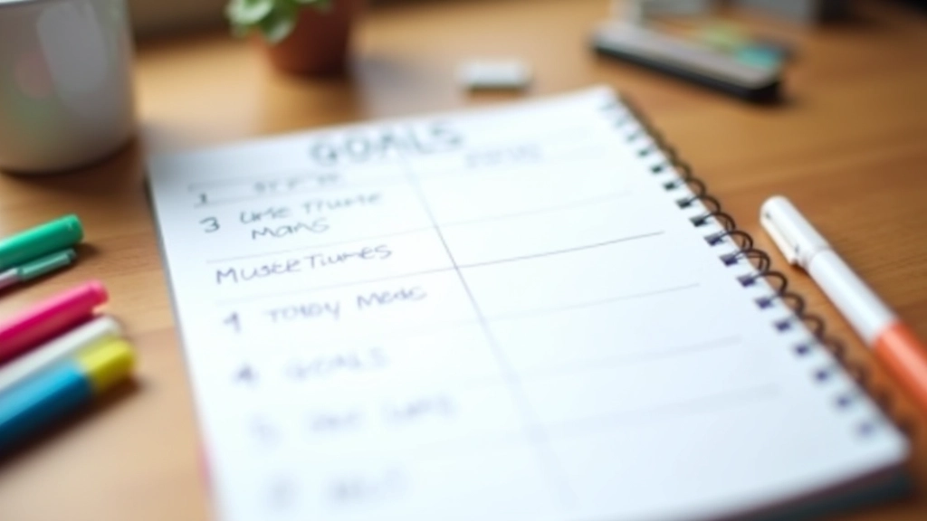 Agenda com marcos e objetivos escritos à mão, marcadores coloridos